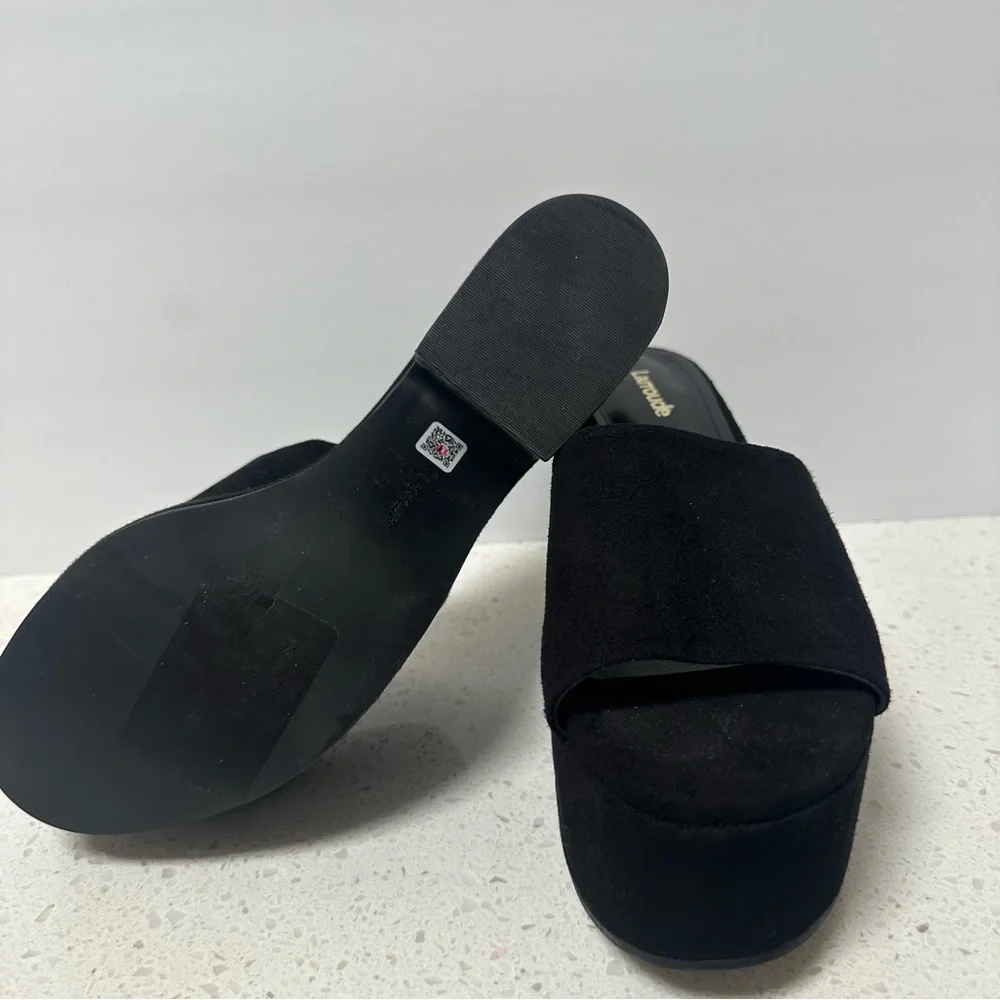 New! Larroudé Miso Suede Platform Mules 7 M Black Suede_4